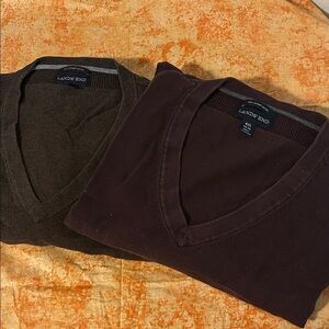 Lands' End Men's V-Neck Sweater - Chocolate and Espresso